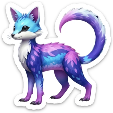  Hyper-realistic Shiny iridescent glossy oily smooth silky soft White with indigo-Violet-purple-pinkish-gradient markings beautiful handsome gorgeous aesthetic colorful vibrant Vernid-Trico-species-Fakemon-creature by LiLaiRa, 4 legs, 1 tail, random markings, (full body) sticker