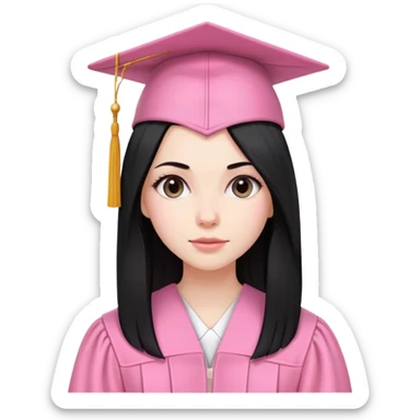 White girl with long long straight black tine wearing pink graduation clothes sticker