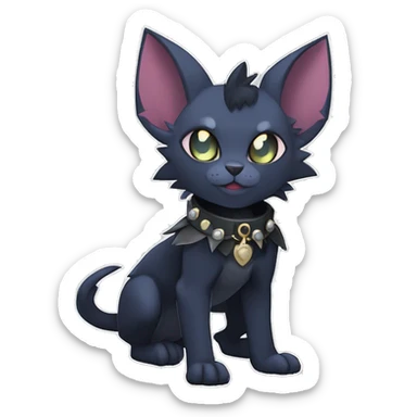 cool punk cute cartoon edgy distinguished elegant beautiful fantasy black ethereal nargacuga-bat-zorua-sphynx-Quiana-Fakemon collar harness with big fangs full body sticker