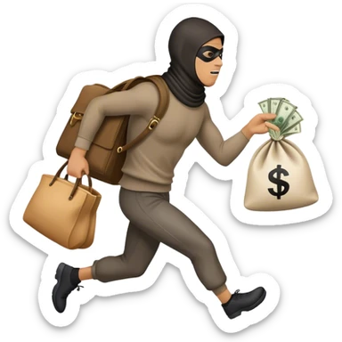 Robber, holding a bag money, side view, male, running away sticker