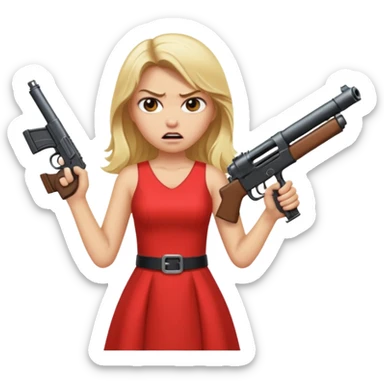 Sexy Beautiful blonde Long Hair Gangsta girl in a hot Dress Looks with big tits angry  with a big gun sticker