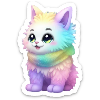 Edgy Kawaii cute gorgeous colorful sparkly bright light pastel gradient fantasy ethereal fluffy fursona animal creature with a cute scarf full body sticker