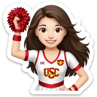 white happy long haired brunette girl in a white USC cheerleader outfit sticker