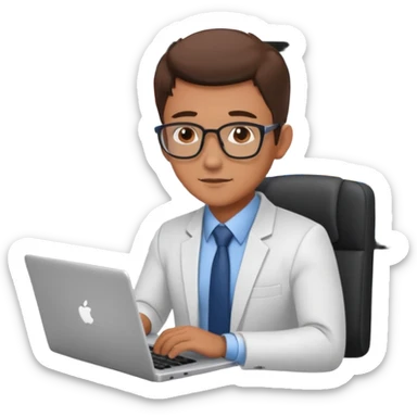 bussiness man technologist working on a laptop watching graphics sticker