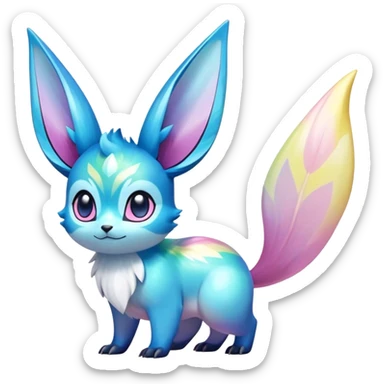 Colorful Iridescent Exotic Emolga-Aurorus-Glaceon-Fakémon-hybrid-creature (full body)  sticker