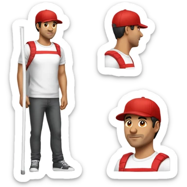 Man, male, young from about 30 to 40 years old, of Latin descent, with red and white T-shirt with vertical canes and a red cap sticker