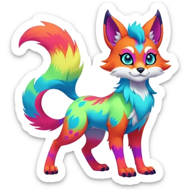 Neon-colored multi-colored cool Falvie-Fionbri-creature-fursona, full body, with random markings sticker
