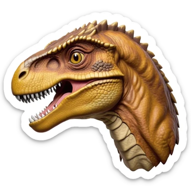 Cinematic Realistic Noble velociraptor/T-rex Portrait Emoji, Poised and imposing, with a massive, muscular build and a rugged, intricately scaled hide in ancient earthy tones, a sharply defined, fearsome head with piercing, primal eyes rendered in lifelike detail, high shine, intelligent and formidable, styled with an air of prehistoric authority, focused and attentive, soft glowing outline, capturing the essence of a watchful and confident velociraptor/T-rex that appears ready to roar out of the screen with timeless power! sticker
