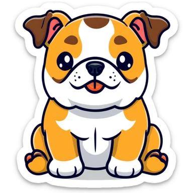super cute bulldog sitting, front facing sticker