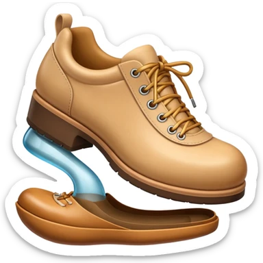 3D Apple-style emoji of a shoe with a foot inside, stepping and showing a clear shoe print below. and leg







 sticker