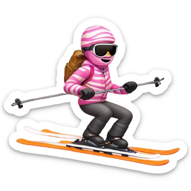 Pink zebra skiing on orange skis sticker
