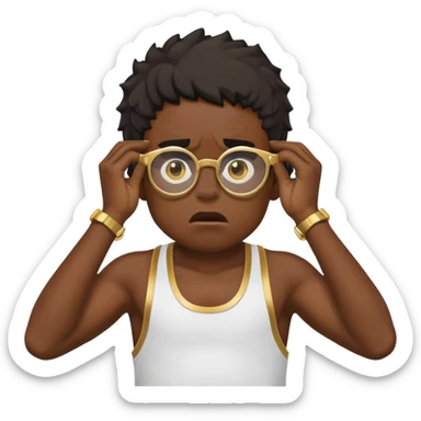 black boy in stringer with gold glasses frustrated pulling hair sticker