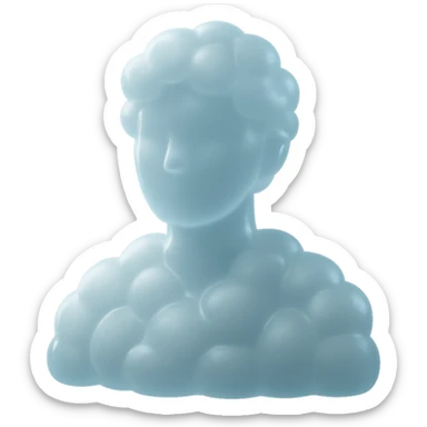 person looking straight, fully made of white fluffy convex clouds, shoulder up sticker