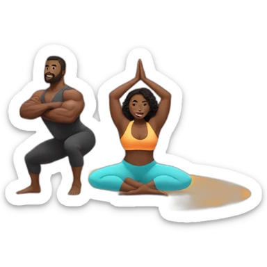 Black muscle man and voluptuous woman doing yoga sticker