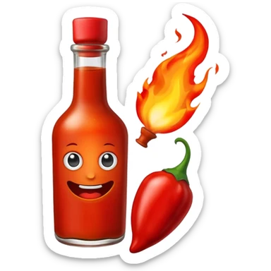 fireball barbecue hot sauce, bottle with a chili pepper and fire, emoji style sticker