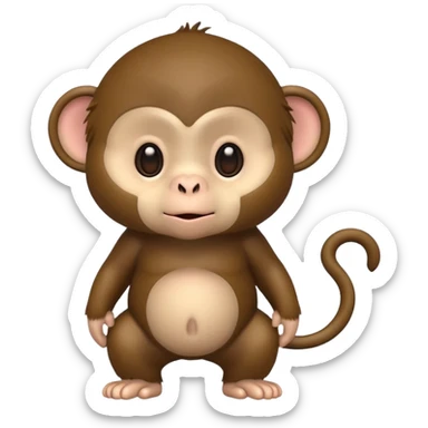 Cute 2.5D shading with fur and dark brown color Graphics. Front View Standing chubby Cute Monkey. For kids. sticker