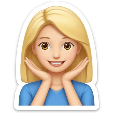 femenine smiling face posing with hands under chin sticker