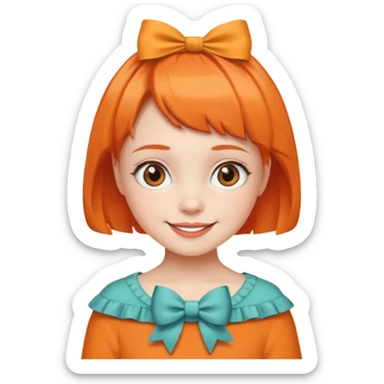 Una chica que su color de piel sea Blanca tenga cabello naranja en tu lado corto y todo está bien bonito el fondo con lacitos y que diga la palabra Edith sticker