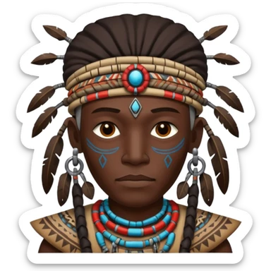 man,  tribal shaman cloth, half face robot sticker