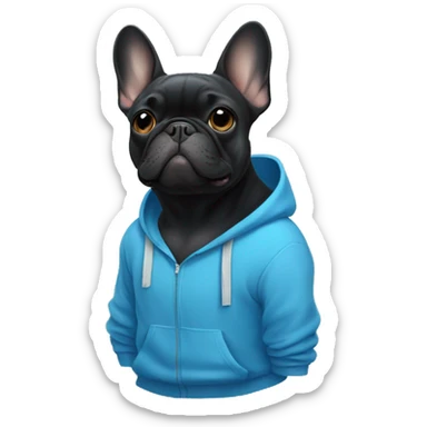 Black French bulldog in a blue hoodie  sticker