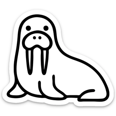 walrus, minimalist black outline icon, no fill, simple lines sticker