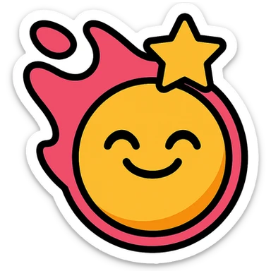 Brawl Stars pin featuring the Meteoric Fame icon, bold outlines, vibrant colors, playful expressive look sticker