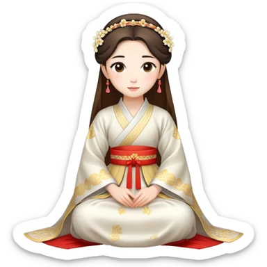Beautiful girl wearing Hanfu wedding dress sitting sticker