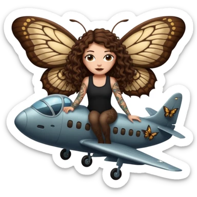 giant moth ride — long wavy brown hair tattooed woman and short tight curly brown hair woman — night flight sticker
