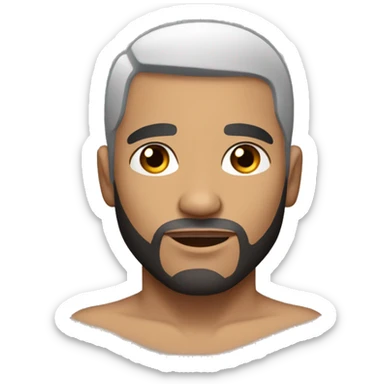 black hair white man with bob haircut and tattoo on bare chest in the center sticker