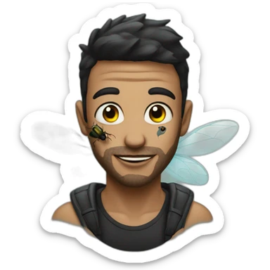 guy with face tattoo of a fly sticker