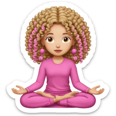 curly hair girl doing meditation wearing pink sticker