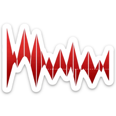 Minimalist design on a white background showing an audio waveform transforming into a sheet of text or lines. Red and white color scheme. No text. Clean geometric style that represents video transcription or audio analysis sticker