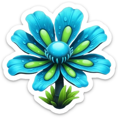 Black and cyan and blue and neon green bioluminescent shiny glowing ET gooey shroomy plenty icky sticky muddy swampy spore flower  sticker