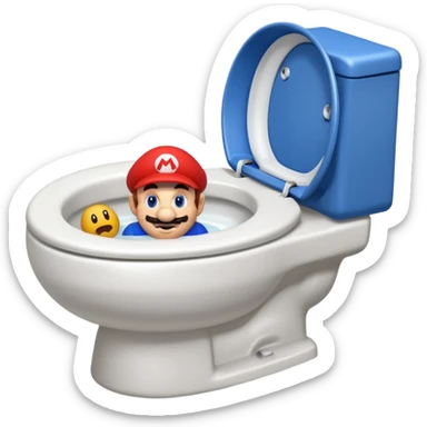 Mario's neck and head only sticking out of the middle of the bowl of a white toilet sticker