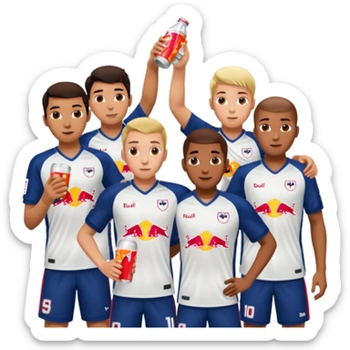 Red bull energy drink imogi for soccer players drinking red bull energy drink while playing soccer sticker