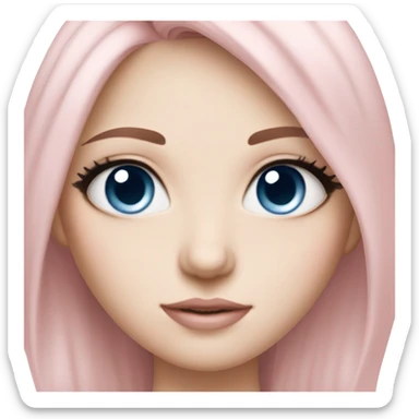 beautiful soft pink girl with fair skin, blue eyes with eyeliner, medium length pale pink hair sticker