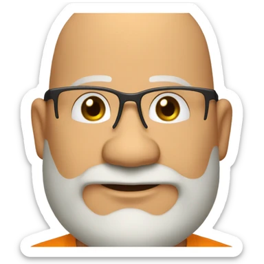 50 year old fat man with glasses, shaved beard, bald, orange shirt. sticker