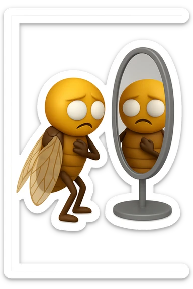 EMOJI STILE IPHONE 3D DI una cicala troste che si guarda allo specchio insoddisfatta del suo fisico, fagli gli occhi bianchi , non solo la pupilla sticker