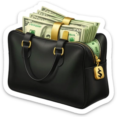 Create a black leather bag with a stack of cash a lot of money in authentic Apple emoji style. sticker