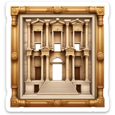 Cinematic Realistic Library of Celsus Landmark Emoji, depicted with an ornate ancient facade rendered with lifelike textures and warm, historical lighting. sticker