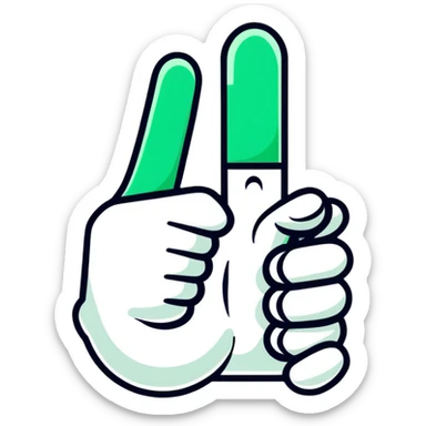 Minimalist Maya-style thumbs up and prayer hands emojis, white and deep green only, flat design with clean lines sticker