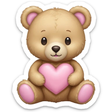 beige teddy bear and a pink pastel heart sticker