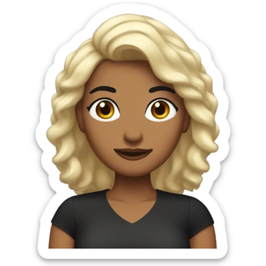 Mujer de cabello negro con puntas rubias pestañas grandes y cejas pobladas sticker