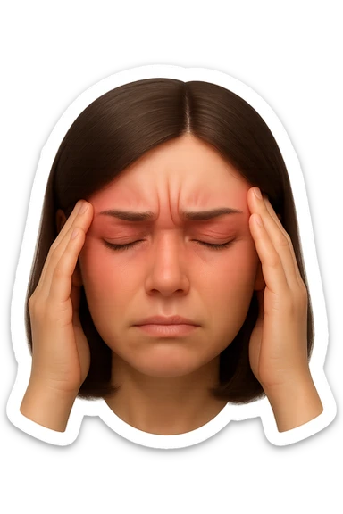 emoji stile iphone di donna con mal di testa, iperrealistico 4k sticker