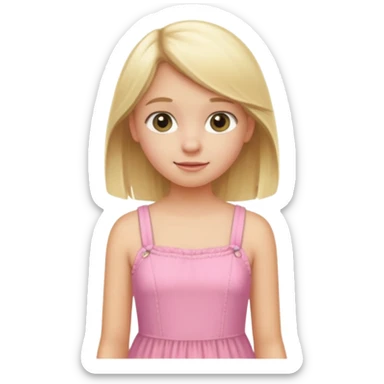 A blonde Australian 12 year old girl in a pink sort  dress cute sticker