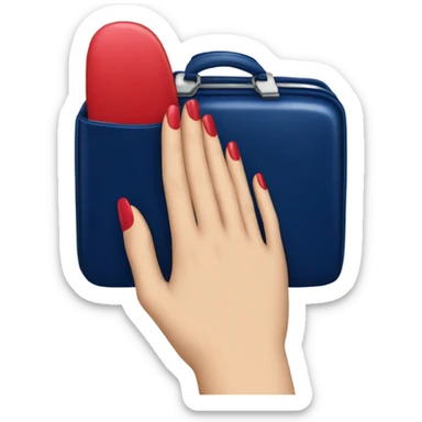 
female hand with red manicure holding a dark blue case sticker