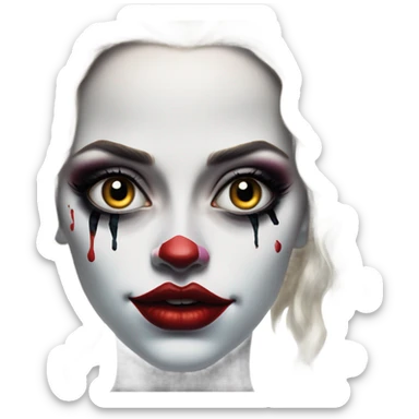 Dalahäst in Harley Quinn style, oil paint, mysterious eyes, intricate lips, masterpiece portrait, odd perspective, beautiful, desirable, logical sticker