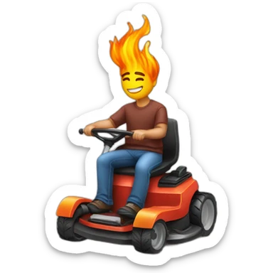 Man on lawnmower with flames sticker