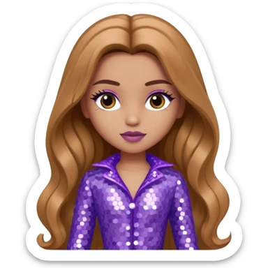 Yasmin from Bratz with long light brown hair and lavender sequin outfit sticker