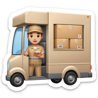 delivery truck driving with a supplier waving from the window, full of packages sticker